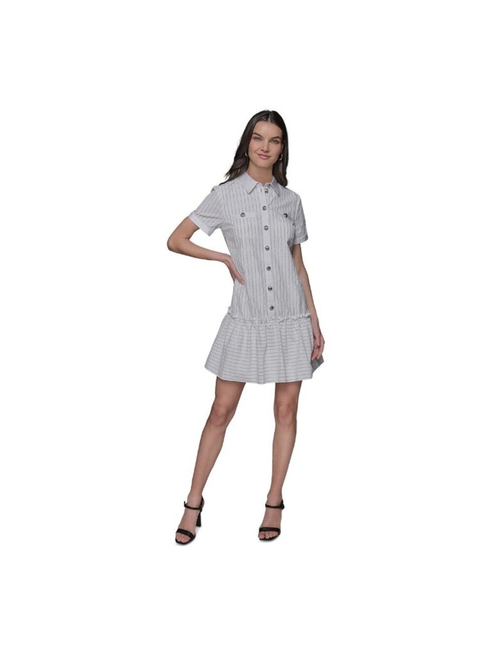 KARL LAGERFELD Embellished Shirred Shirtdress Spread Collar White Size 8 $168